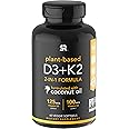 Vitamin D3 + K2 with Organic Virgin Coconut Oil | Plant-Based Vegan D3 (5000iu) with MK7 Vitamin K2 (100mcg) from Chickpea | 