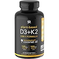 Vitamin D3 + K2 with Organic Virgin Coconut Oil | Plant-Based Vegan D3 (5000iu) with MK7 Vitamin K2 (100mcg) from…