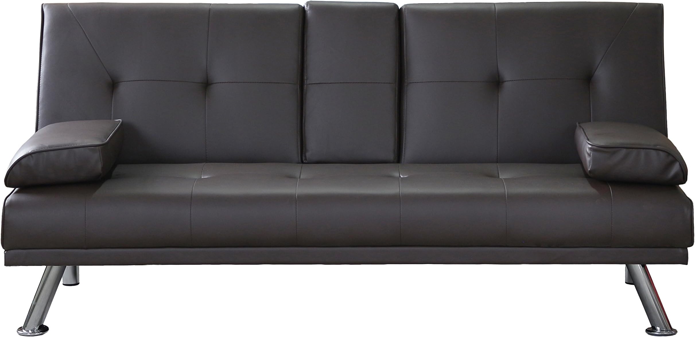 PUL Clic Clac Sofa Bed, 3-Seater Faux Leather Sofa, Drink Holder | Black White Brown Red (Brown)