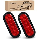 Nilight 6" Oval LED Trailer Tail Lights,Red, 2 Pack, Grommets Mount | 10 LED IP67 waterproof DOT compliant stop, brake, turn signals for utility, boat,cargo trailers, RV, Camper, Trucks, Jeep