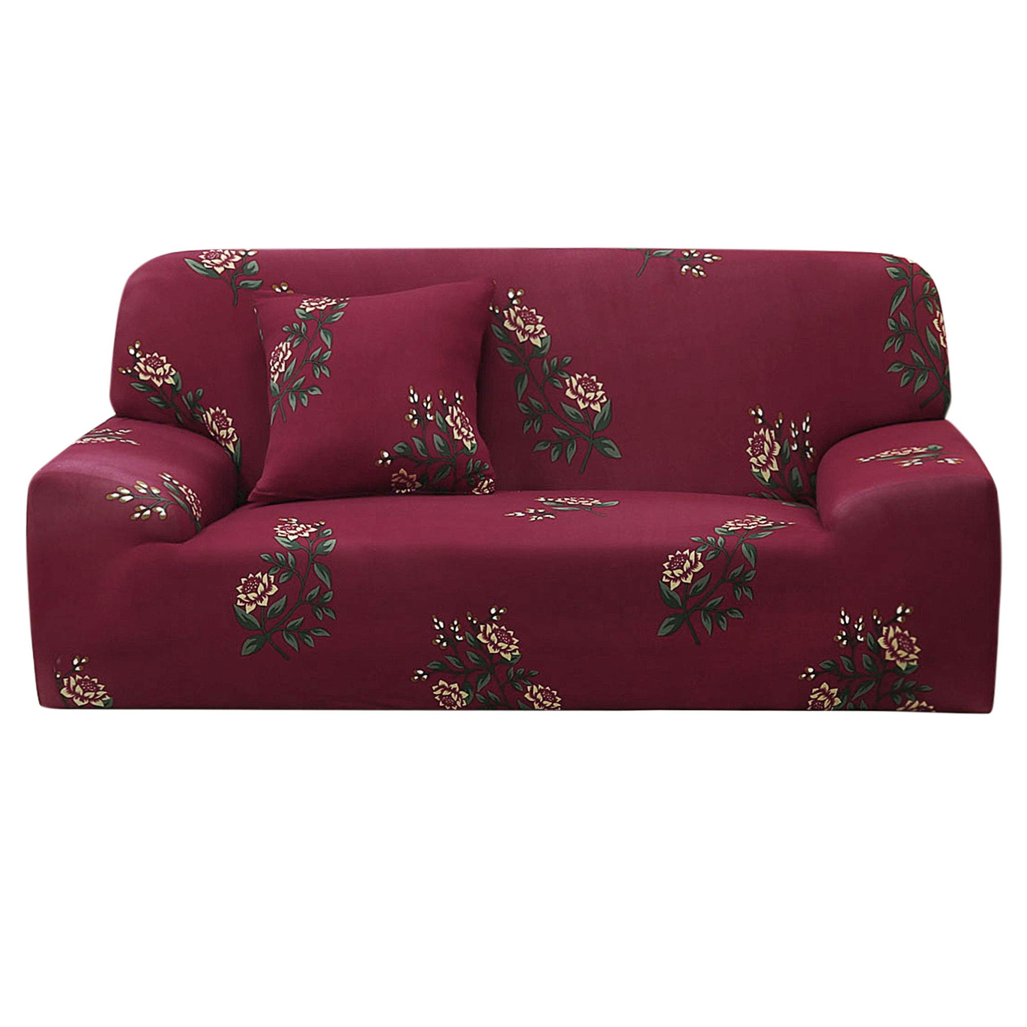 sourcing map Stretch Sofa Covers 4 Seater, Floral Printed Elastic Sofa Slipcovers Washable Soft for Dogs- Spandex Universal Couch Covers for Furniture with One Pillow Cover, X-Large