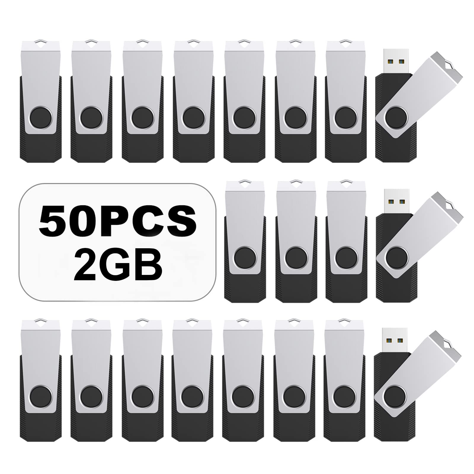 TOPESEL 50PCS 2GB Bulk USB 2.0 Flash Drive Swivel Memory Stick Thumb Drives Pen Drive (2gig, 50 Pack, Black)