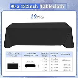 10 Pack Polyester Tablecloths, Black 90 x 132 Inch
