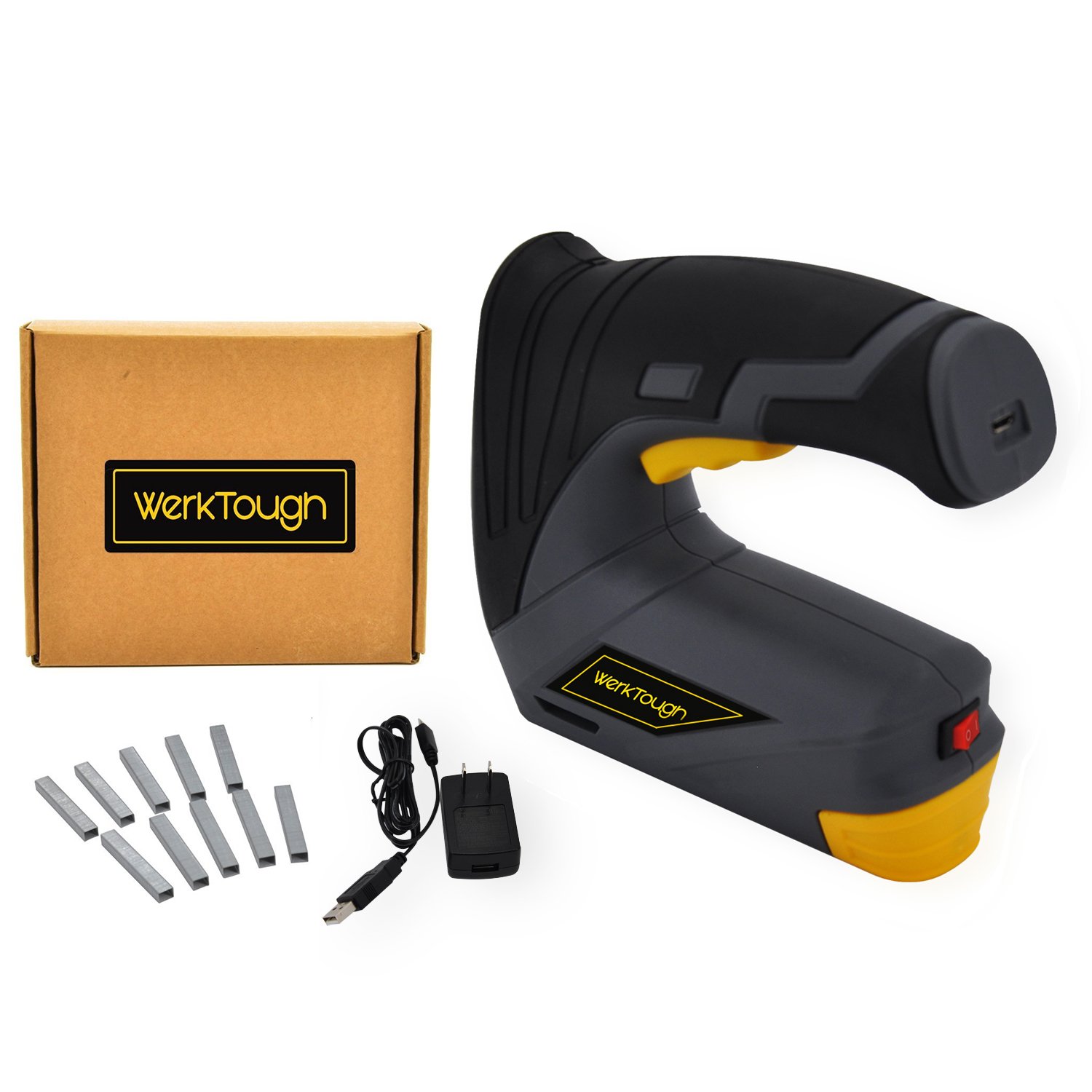 Werktough CSG01 Cordless Staple Gun Professional Electric Stapler with Carrying Box Rechargeable USB Charger