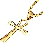 JUNOVUROS 18 to 28 Inches Rolo Chain Ancient Ankh Cross Pendant Necklace for Men Women Boys Girls 316L Stainless Steel with Large And Medium Sizes