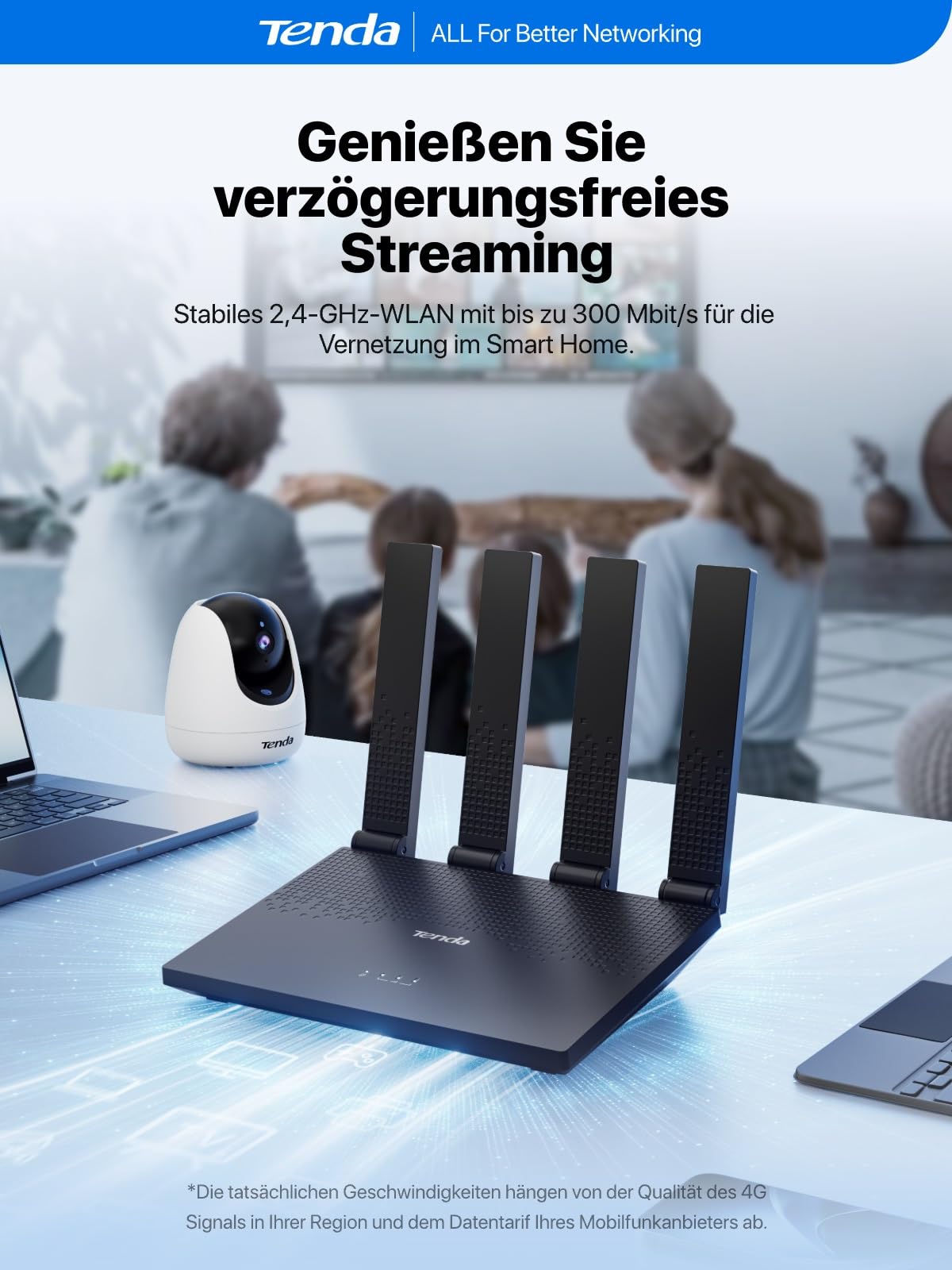 Tenda 4G LTE Router mit SIM Karte Modem N300 WLAN Cat4 4G03 Pro V2.0-4 Faltbare Antennen, USB-C Powerbank-Betrieb, LAN/WAN, Plug&Play, Mobiler für Wohnmobil, Camping, Homeoffice & Garten 3