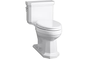 KOHLER K-3940-0 Kathryn Comfort Height Elongated One-Piece 1.28 GPF Toilet with Aqua Piston Flush Technology, Concealed Trapway and Left-Hand Trip Lever, White