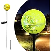 Solar Lights Outdoor Decorative Solar Outdoor Decorative Glass Ball Stakes Waterproof Garden Stake Glass LED Garden Globe Lights for Pathway Yard Lawn Decoration Yellow