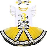 IBTOM CASTLE Baby Girls First Birthday Outfit Bee Romper Tutu Skirt Bowknot Headband Cake Smash Photoshoot Clothes