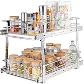 VEVOR Pull Out Cabinet Organizer, 14" Wx21.2 Dx15.2 H Heavy 2 Tier Duty Slide Out Pantry Shelves, Chrome-Plated Steel Roll Out Drawer for Under Sink, 15.5" Wx22.5 Dx19 H Install Size for Cabinet