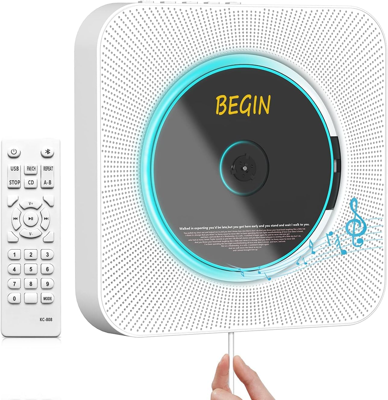 AONCO Portable CD Player,Bluetooth Wall-Mounted CD