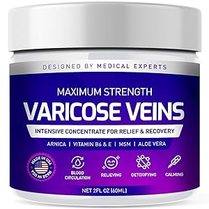 Varicose Veins Cream, Varicose Vein & Soothing Leg Cream, Natural Varicose & Spider Veins Treatment, Strengthen Capillary Health, Improve Blood Circulation, Tired and Heavy Legs Fast Relief 2oz