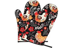 2 PCS Oven Mitts for Kitchen Heat Resistant 500°F Oven Gloves Waterproof Anti-Slip Oven Mits for Cooking Baking Cute Rooster 
