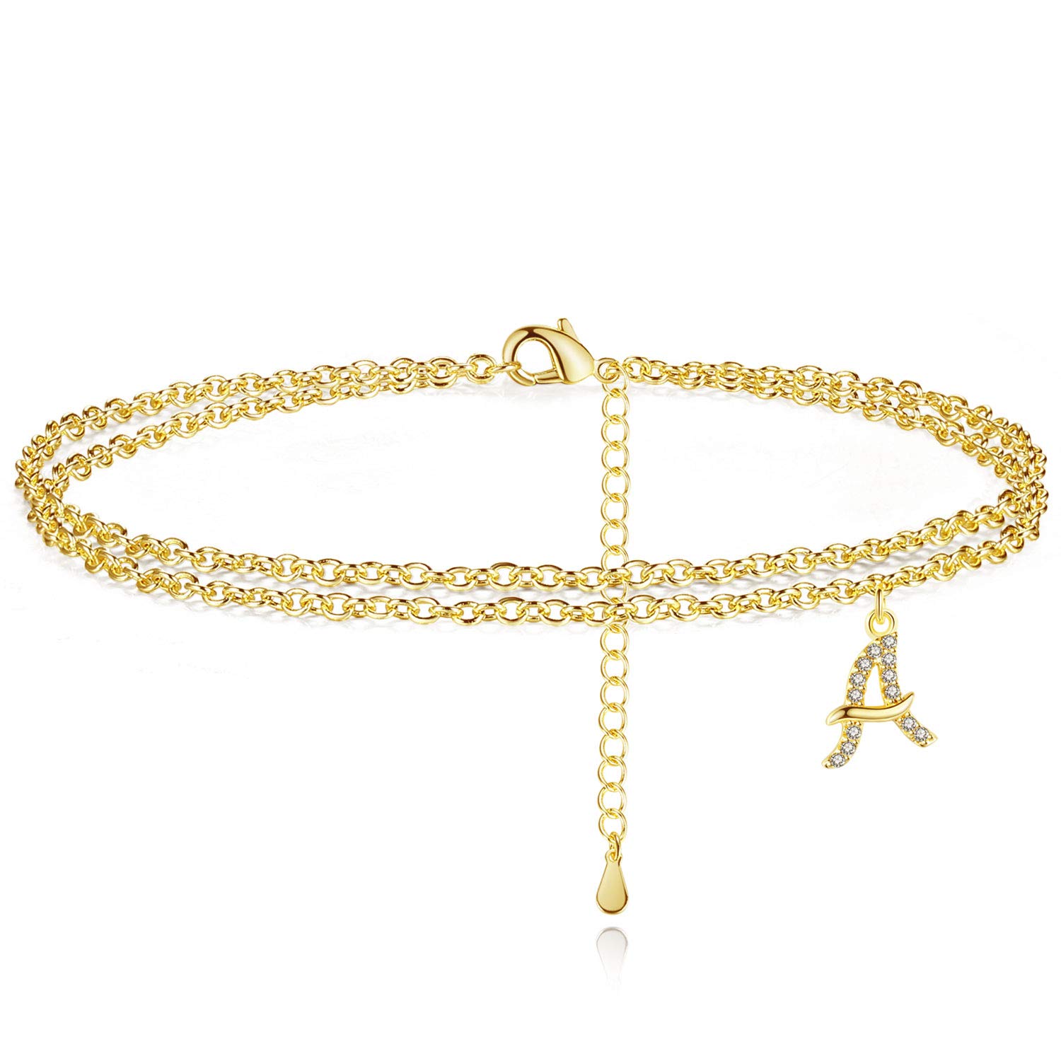 Bff And Unicorn Ankle Bracelets For Women Initial Letter 14k