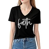 DANVOUY Women Faith Graphic V-Neck T-Shirt Cute Graphic Tee Funny Short Sleeve Tops