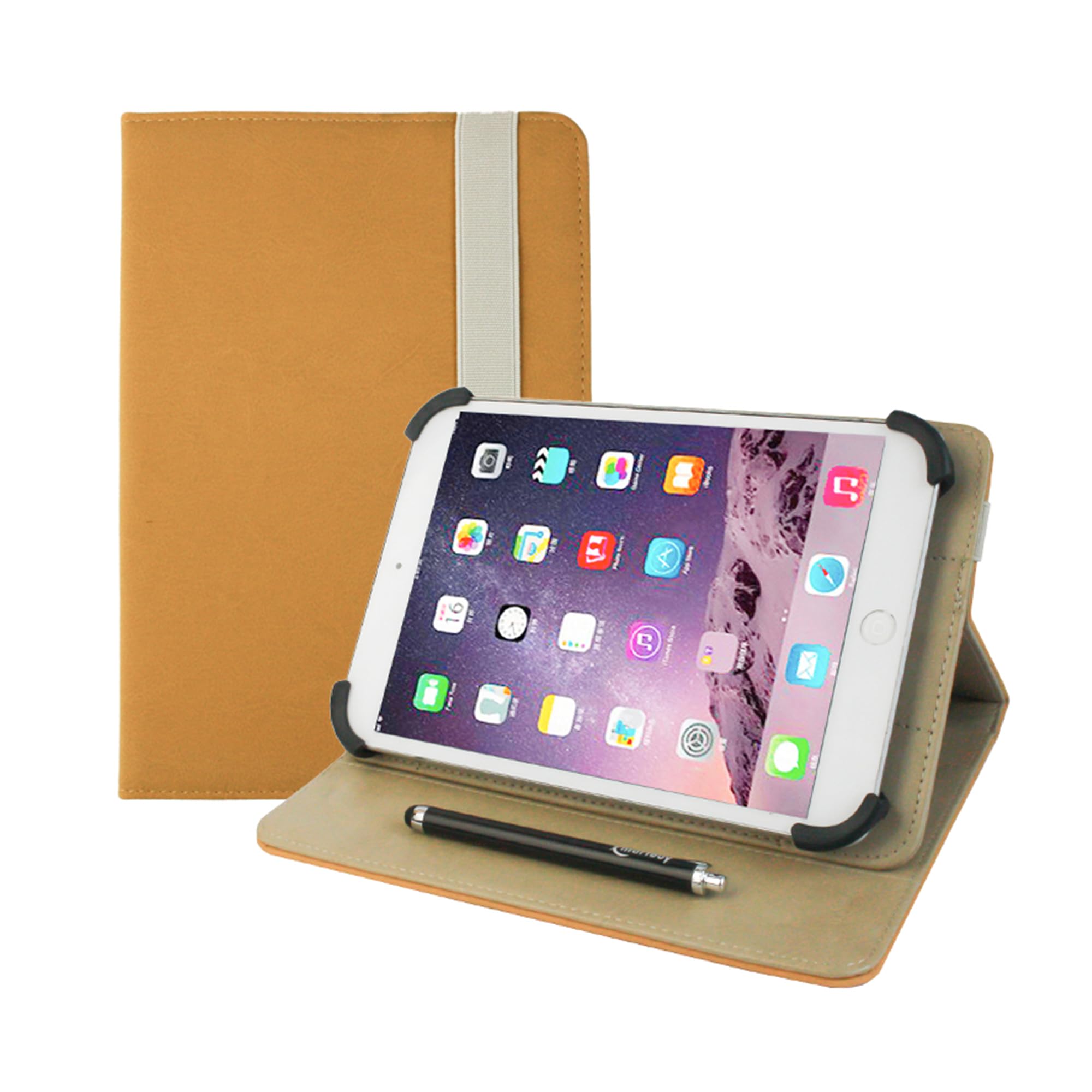 Emartbuy Universal 7-8.8 Inch Matt Yellow Multi Angle Folio Wallet Case Cover With Card Slots and Stylus Pen Compatible With Selected Devices Listed Below