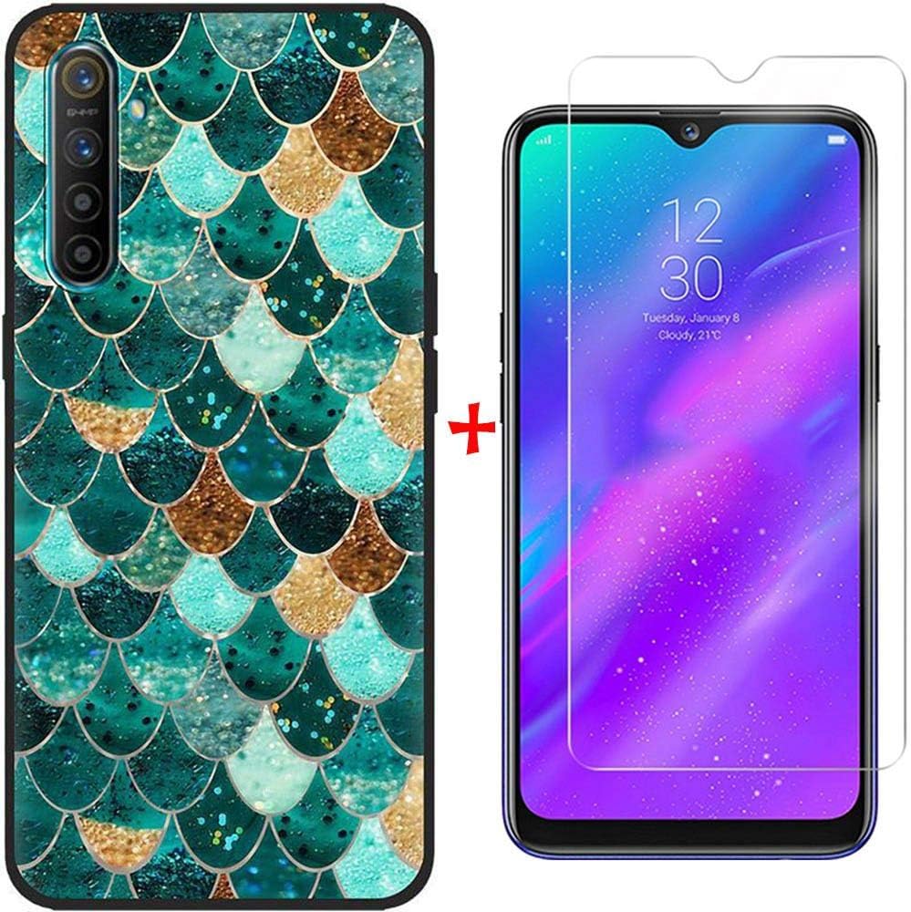 AIOIA For OPPO Realme X2 Case with Screen Protector,Soft Flexible TPU Cover+9H Tempered Glass Film for OPPO Realme X2