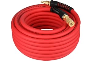 Keepro Hybrid Air Hose, Flexible Air Compressor Hose 3/8 Inch ID x 50 Feet Long with Repairable Solid Brass 1/4" Industrial Quick Coupler and Plug, 300 PSI Maximum Pressure, Red