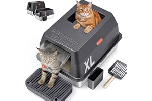 Gimars XL 3-in-1 (Enclosed/Semi-Enclosed/Open) Dual Top/Front Entry Stainless Steel Litter Box with Lid, 16" High Walls, Leak-Proof, Odor Control, Dog-Proof — for Kittens, Big Cats & Multi-Cat Homes