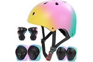 LANOVAGEAR Kids Bike Helmet and Pads Set CPSC Certified - Adjustable Helmet with Knee Elbow Wrist Guards & Bag, for Ages 2-14+, Cycling, Skating, Scooter, Skateboard
