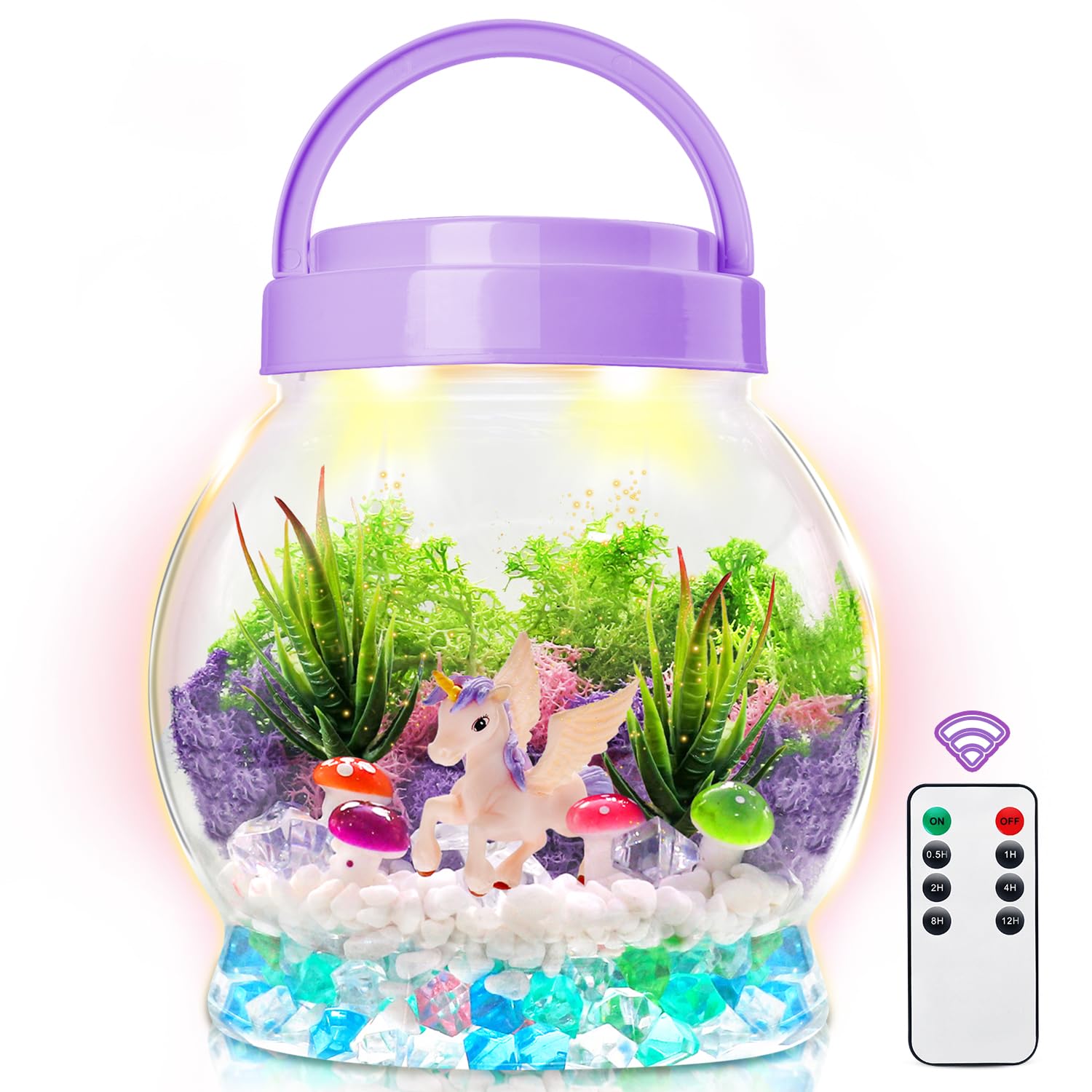 SLDALES DIY Unicorn Night Light,Terrarium Kit with Plant Garden Toys for 3 4 5 6 7 8+ Years Old Kids,Unicorn Gifts for Girls