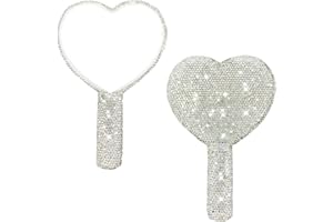 LOPURO Sparkling Rhinestone Heart Shaped Handheld Mirror, Rhinestone Handheld Heart Mirror Bling Glitter Cute Cosmetic Hand Mirror with Handle Portable Makeup Mirror for Women Girls Travel