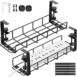 REFLYING Under Desk Cable Management Tray Set, 2 Packs, No-Drill, Black view 1