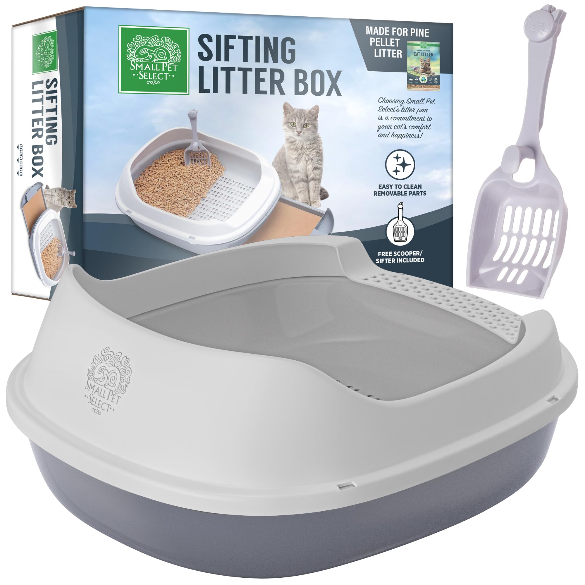 Photo 1 of Small Pet Select - Sifting Cat Litter Box, with 5 Pee Pads and Litter Scoop, Premium System for Cats and Other Small Animals, Tidy and Easy to Clean with Drawer, Scoop, and Removable Tray