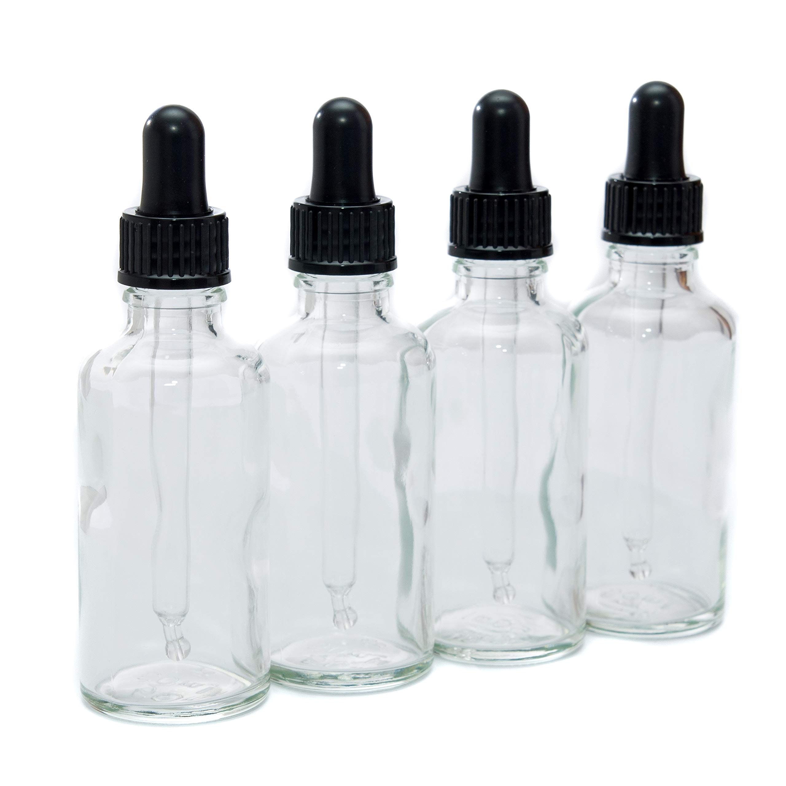 50ml CLEAR GLASS Bottles with GLASS Pipettes - PACK of 4