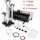 COOCHEER 150DB Train Air Horn Kit, 4 Trumpet Loud Train Horns Kit for Trucks, Cars, Van Boats, Most 12V Vehicles with Powerfu