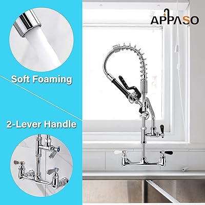Buy Commercial Faucet For Restaurant Pre Rinse Sink Faucet With Pull Down Sprayer Wall Mount Kitchen Faucet 20 Height 3 Compartment Sink Faucet With Swivel Spout Polished Chrome Finish Online In Uzbekistan B091jt7qn7