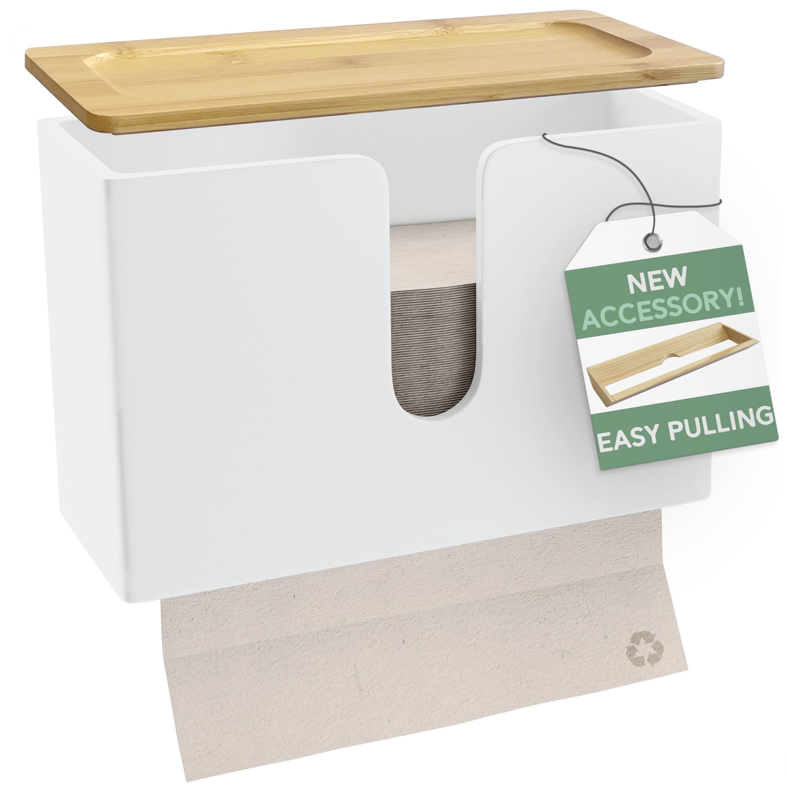 NATURE SUPPLIES Paper Towel Dispenser Wall Mounted with Top Tray, Compatible with C-Fold Z-Fold V-Fold Multifold Tissues for Kitchen Bathroom Commercial Use,White