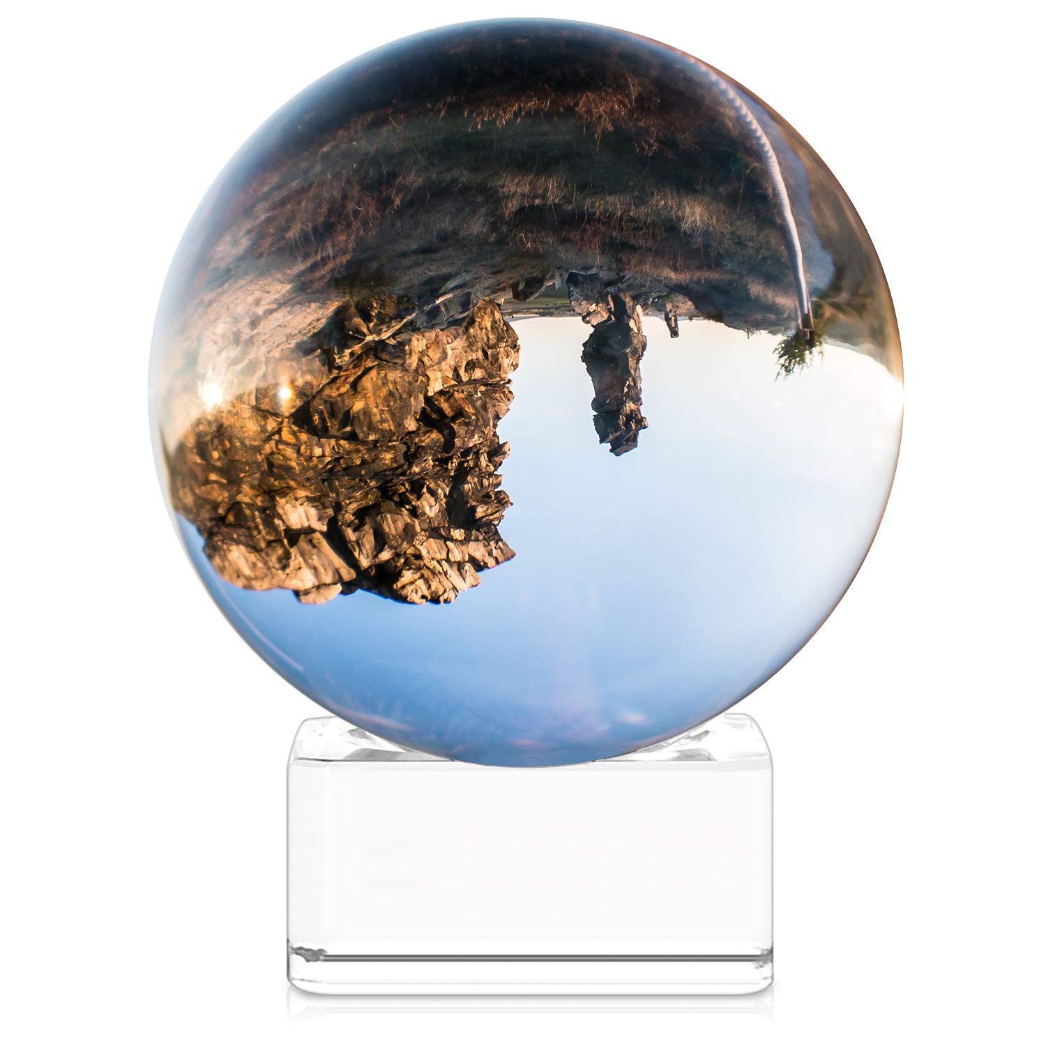 Navaris Crystal Clear Glass Ball - 60mm Transparent K9 Globe for Meditation Divination - Photo Sphere Prop for Art Decor, Photography w/Stand