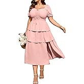 Women's Plus Size Summer Dress 2026 Puff Short Sleeve Spring Wedding Floral Slit Flowy Tiered Layer Ruffle Maxi Dresses