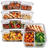 PrepNaturals 5 Pack 34oz Glass Meal Prep Containers - 3 Compartments | Borosilicate Glass Meal Prep Containers - Airtight Leak-Resistant Lids, Microwave, Oven &amp; Freezer Safe (5-Pack, 34 oz)