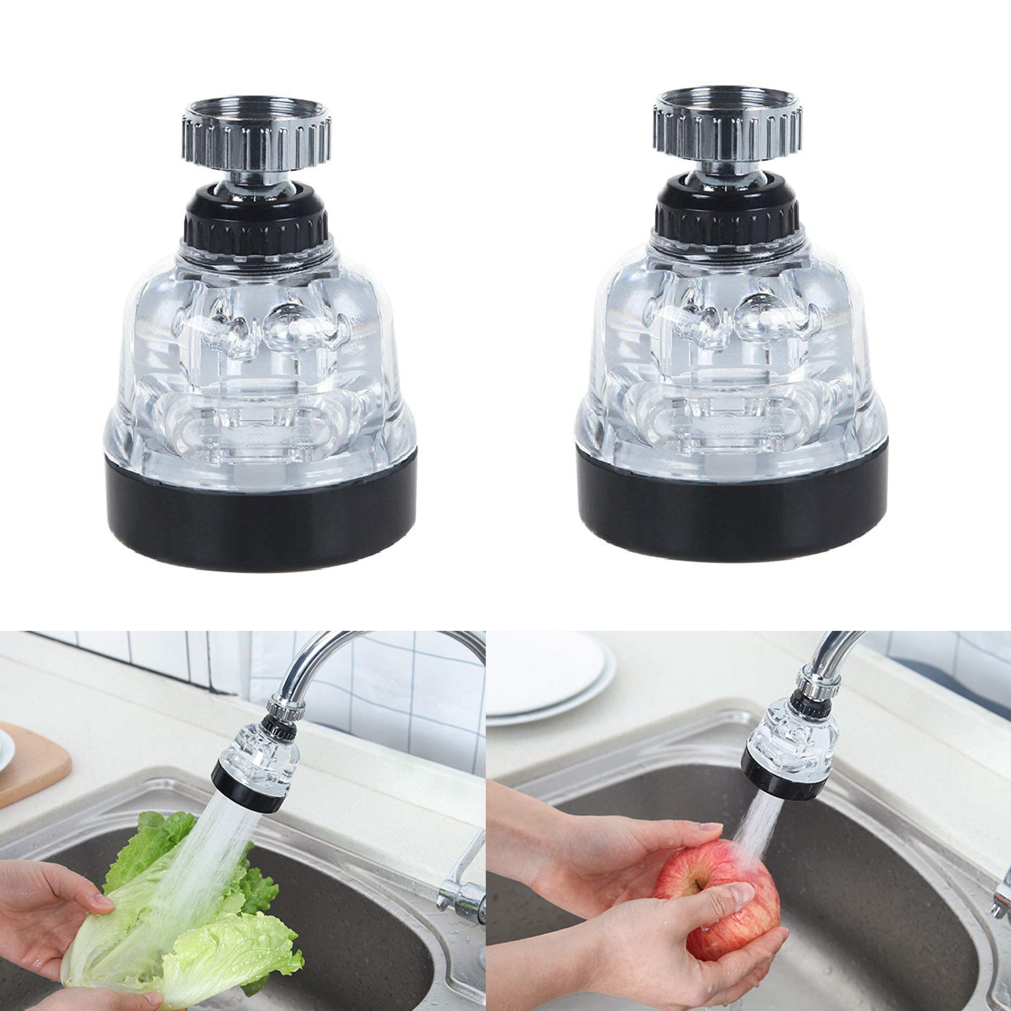 Schneespitze 2Pcs 360 Rotary Faucet Booster Kitchen Bathroom Shower Faucet Splash-Proof Filter Water Saving Device Three Gear Adjustable Tap and Adapter