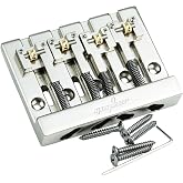 guyker Bass Bridge with Brass Roller Saddle Adjustable Replacment Part for 4 String Electric Bass Guitar GB406, Old Color