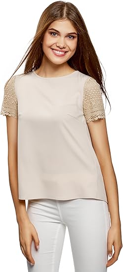 tee shirt dentelle beige