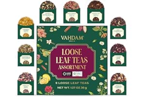 VAHDAM Top 9 Exotic Loose Leaf Herbal Tea Sampler (18+ cups) | No Caffeine | Floral & Fruity Blends with Delicious Taste | Hot & Iced | Perfect for Gifting & Regular Consumption