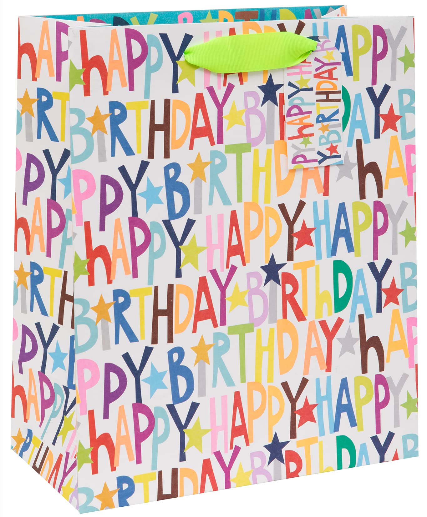 Glick Luxury Large Happy Birthday Gift Bag, Colourful Text for Birthdays, 260x315x135mm, Multi-Colour