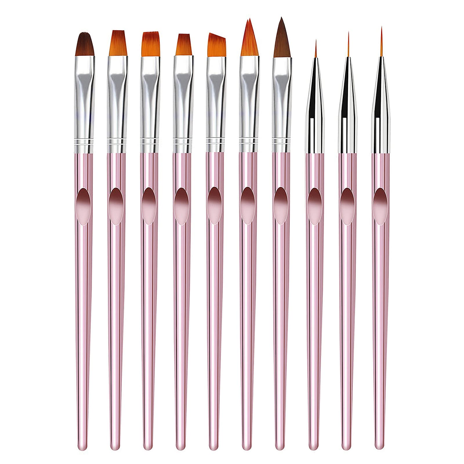 10PCS Nail Art Brushes Set for Gel Nail Beginner and Professional with Hollow Handle, LEA-SHALL Liner/Flat/Round/Acrylic/Angled/3D UV Builder Painting Pen Kit Fine Brush DIY Home Salon Design — image 1
