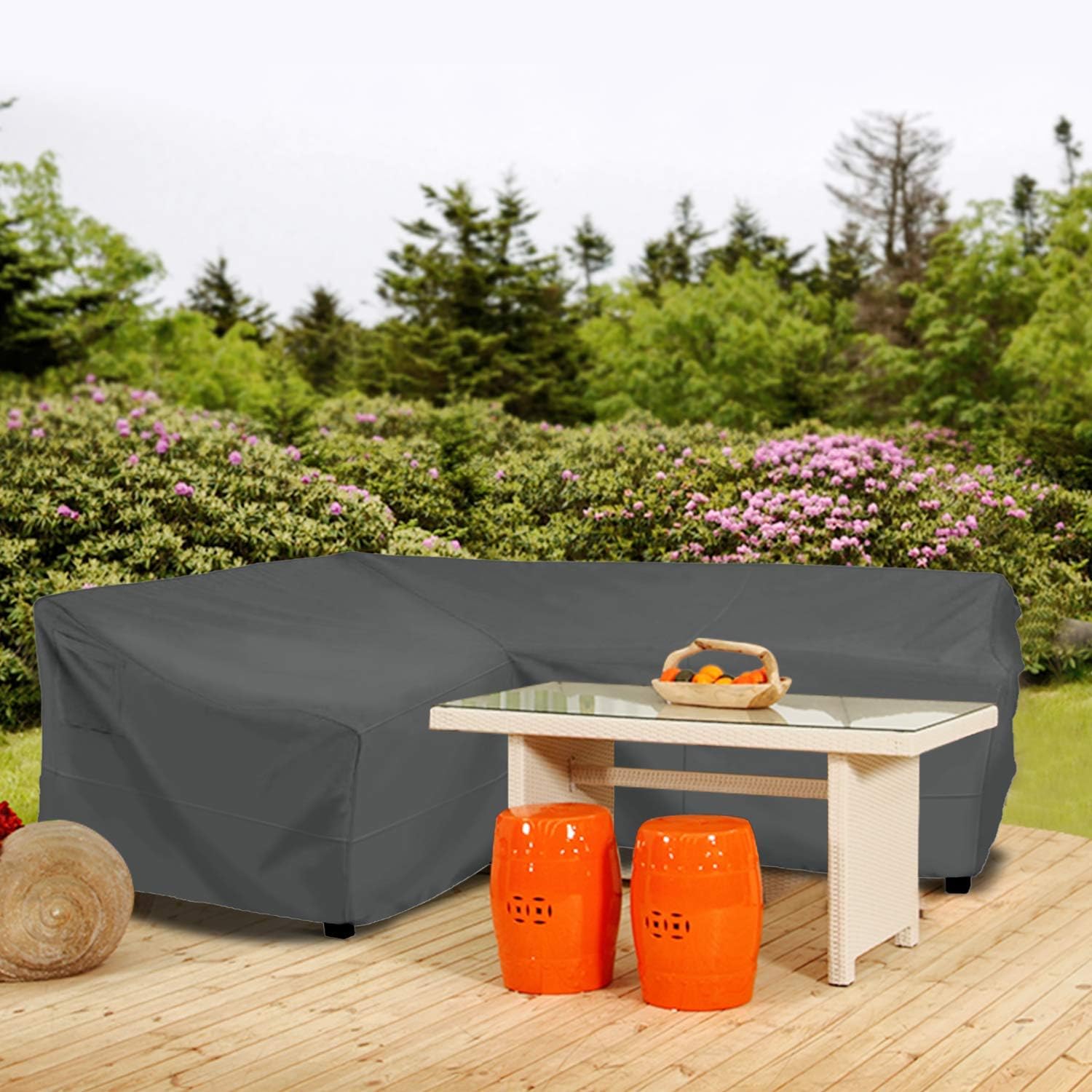 Delxo V-Shaped Sectional Sofa Cover Waterproof Ourdoor Sofa Cover Waterproof 100" Lx 33.5" D x 31" H - 100% UV & Weather Rersistant PVC Coated Furniture Couch Cover Protector (Dark Grey) : Garden & Outdoor