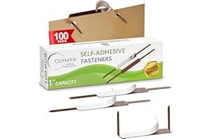 OLYMPX 100 Pcs of 1” Capacity Premium Self Adhesive Prong Paper Fastener Bases, 2.75 Inch Center for Paper File Clip Folder Accessories, 100 per Box