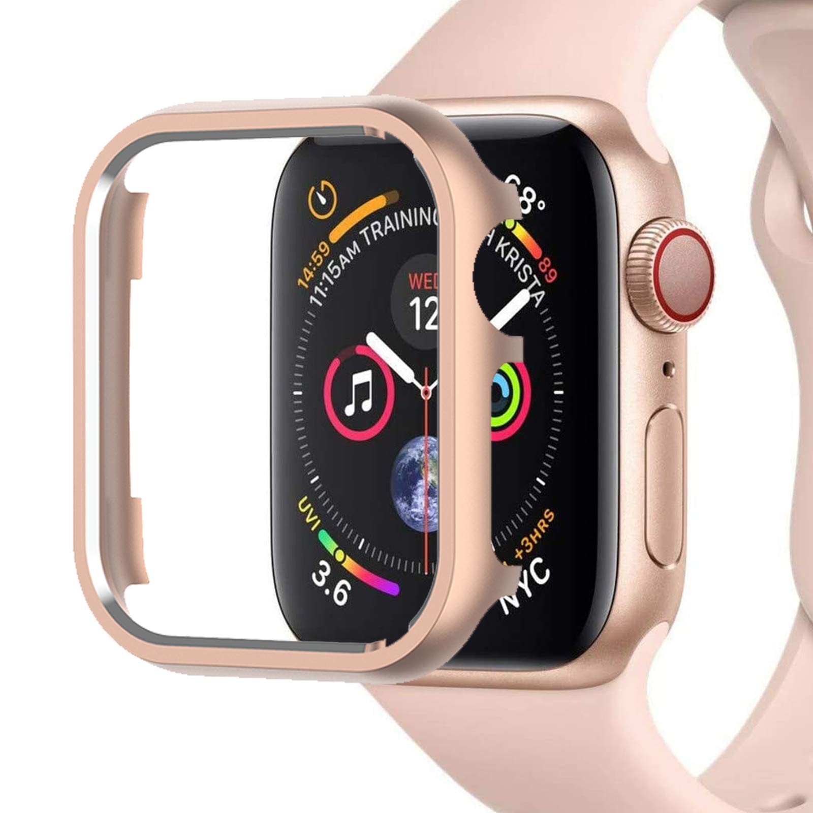 Miimall Compatible with Apple Watch Series 6/5/4/SE 44mm, [Metallic luster] Aluminum Alloy Metal Bumper Case Scratch-resistant Shock-proof Protective Shell Cover for iWatch 44mm(Rose Gold)