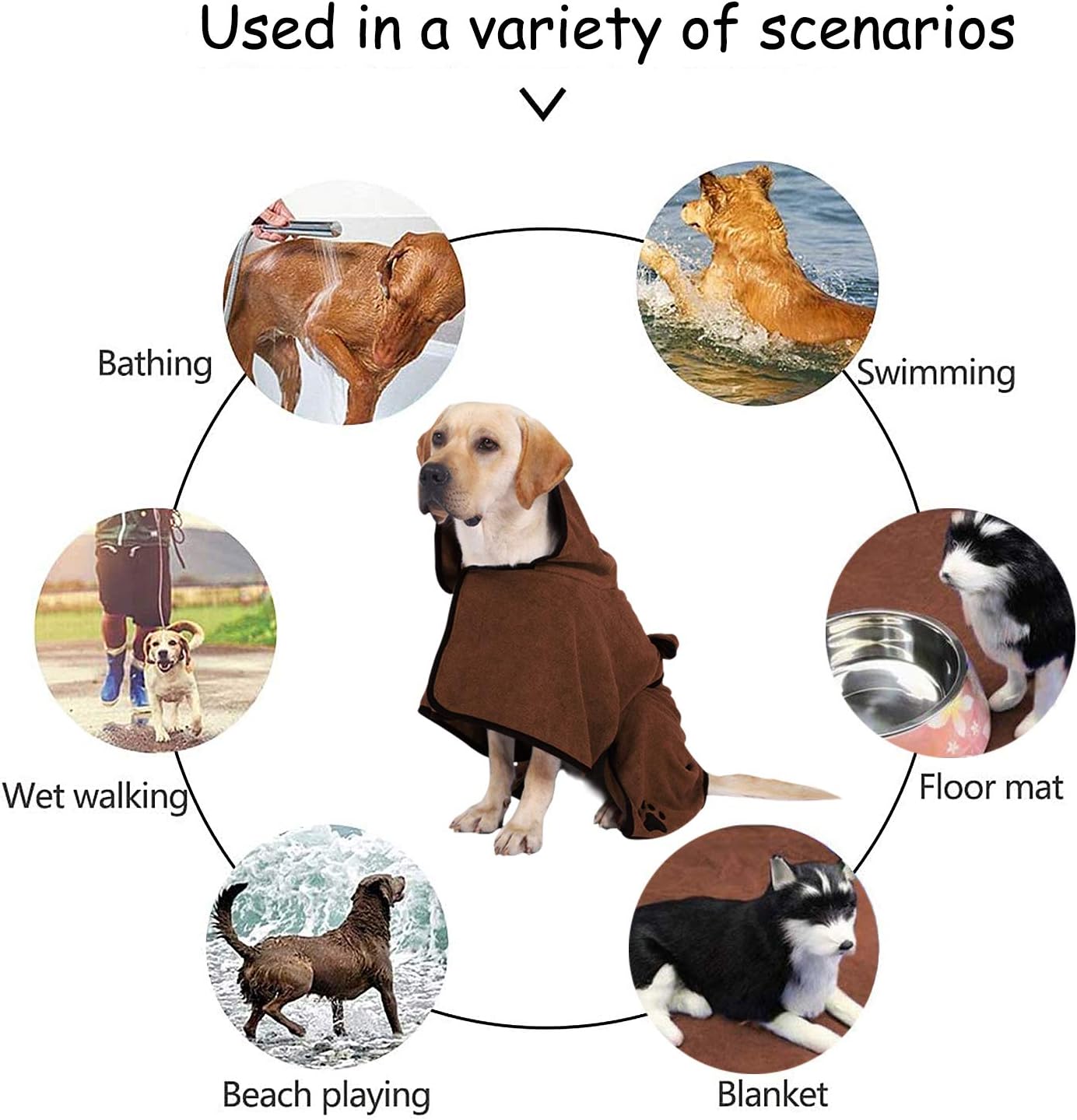 Dog Drying Coat Dog Towel Super Absorbent Microfibre Quick Drying Dog Towelling Robe, Pet Bathing Accessories (L, Brown) - Image 5
