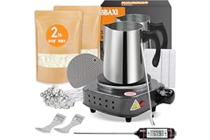 BBAXI Candle Making Kit with Electronic Hot Plate,Candle Wax Melter for Melting,Including Pouring Pot, Hot Plate,2lb Soy Wax,Stain Spoon,Cotton Wicks,Center Devices,Wick,Thermometer.