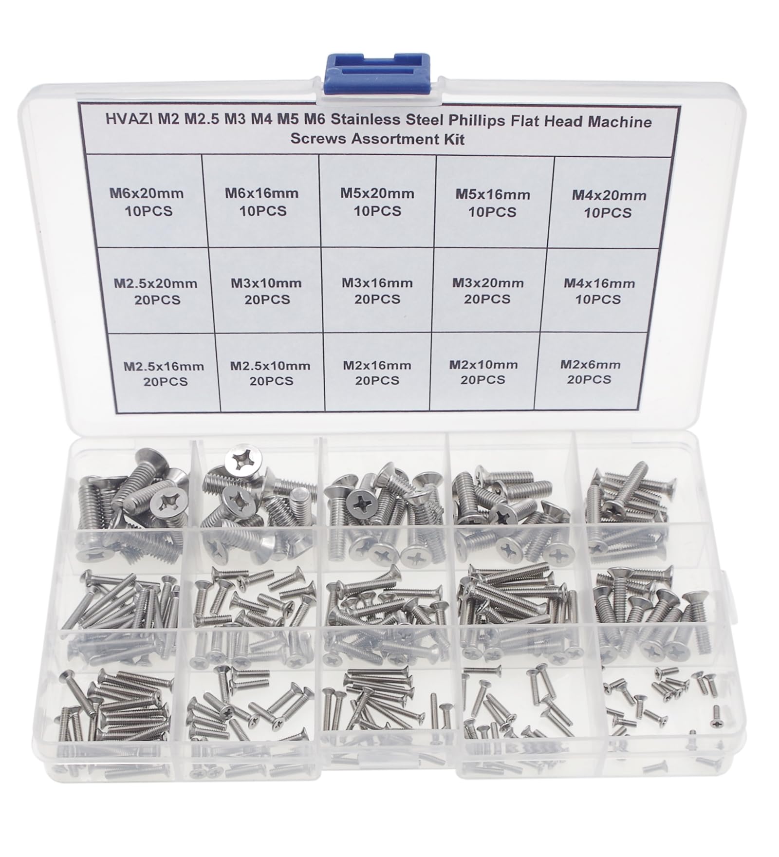 Photo 1 of HVAZI M2 M2.5 M3 M4 M5 M6 Stainless Steel Phillips Flat Head Machine Screws Assortment Kit