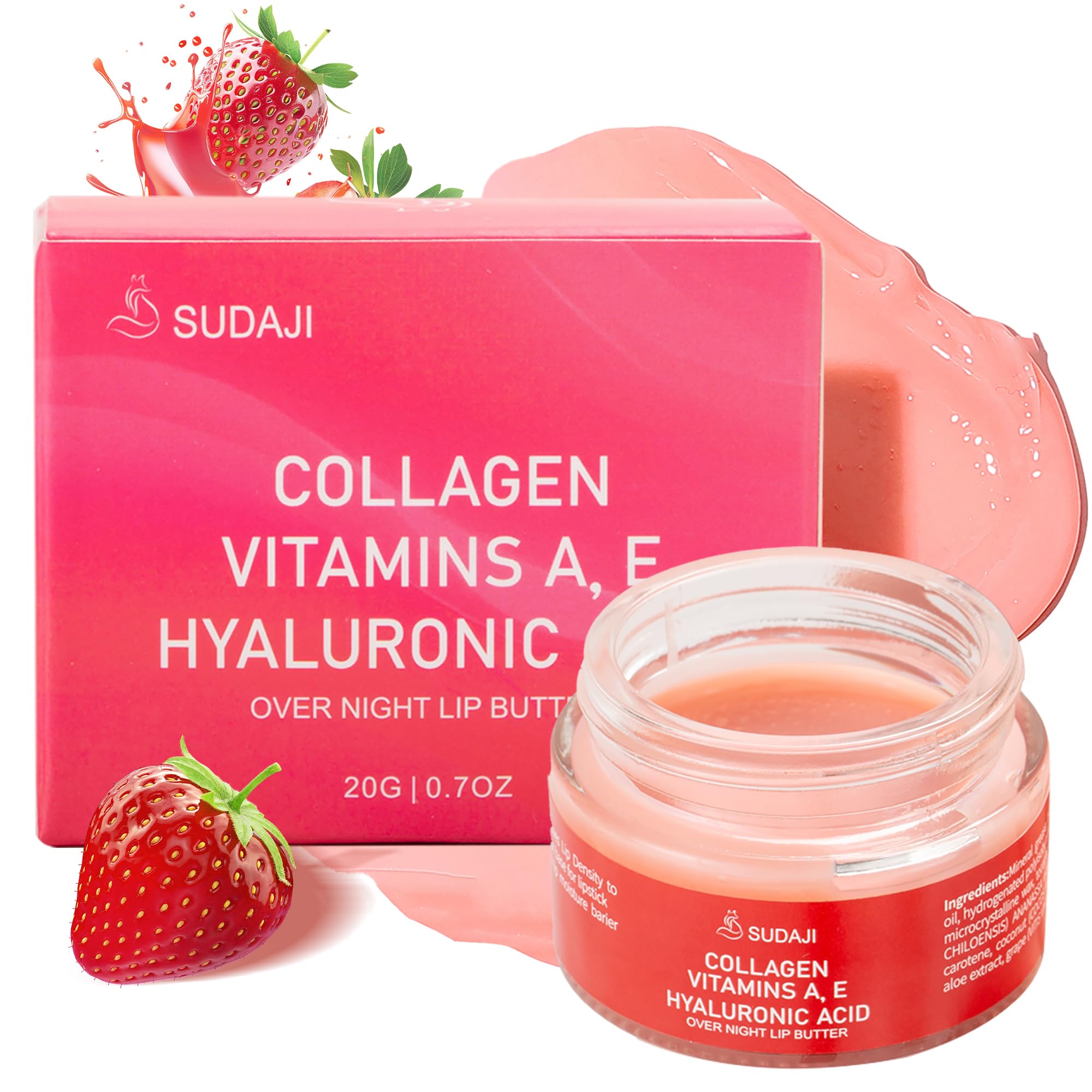 Collagen Lip Mask, Hydrating Lip Balm, Lip Moisture with Hyaluronic Acid & Vitamins E, A- Overnight Sleeping Nourishing Lip Butter Balm for Dry Lips 0.7 Oz​​
