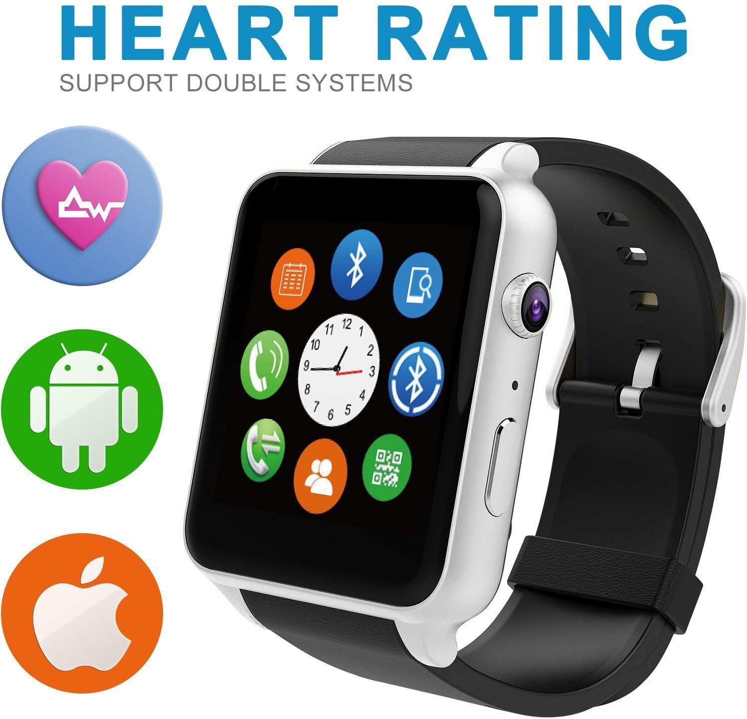CNPGD [U.S. Office Extended Warranty] Smartwatch Watch Cell Phone Water Resistant NFC Heart Rate Monitor Dual OS Available for Android and iOS Silver
