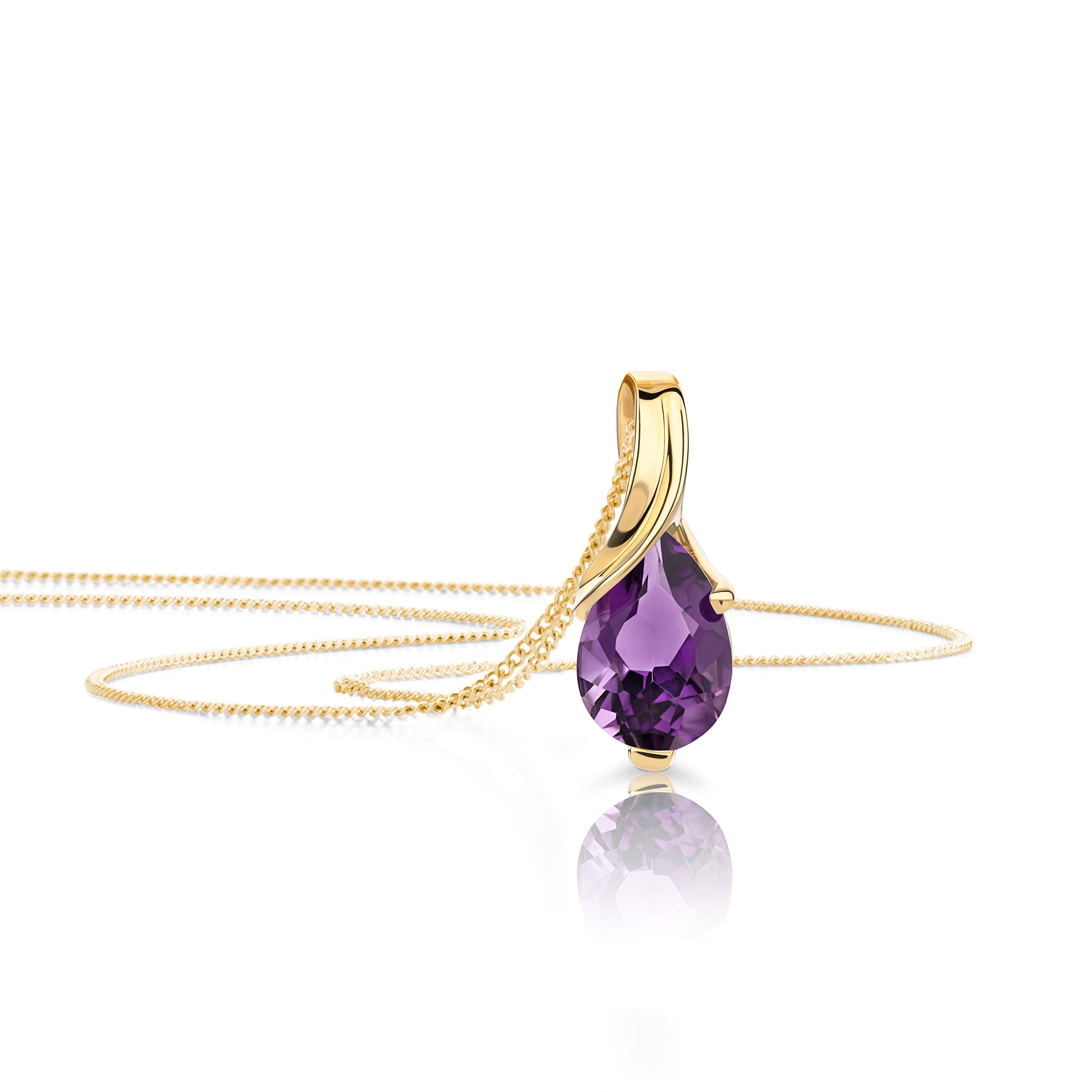 OROVI Pear-Shaped Yellow Gold Necklace for Women with an Amethyst in 9 Carat Gold, Hypoallergenic Necklace - Handmade pendants with jewellery box - Made in Italy